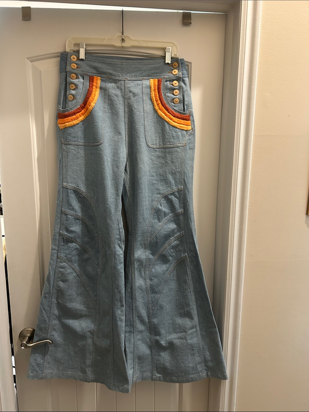 🌼 Chasing Unicorns Red Hot Jeans with Rainbow Trim - Picture 5 of 11